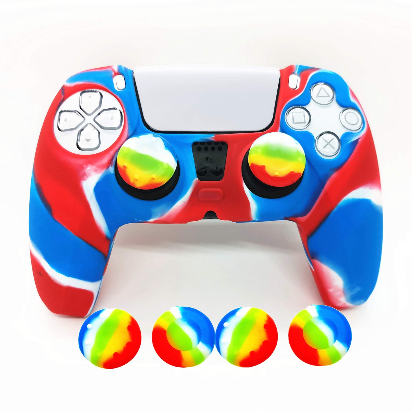 Skin for PS5 Controller Grips, Silicone Case Cover for PlayStation 5 Anti-Slip Protector with 10pcs Thumb Joysticks Caps (4caps