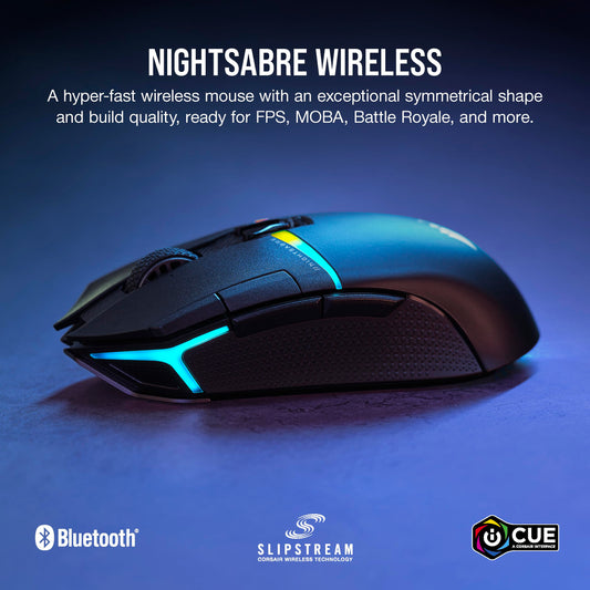 Corsair NIGHTSABRE RGB Wireless Gaming Mouse - 26,000 DPI, 11 Programmable Buttons, Black, Model CH-931B011-NA