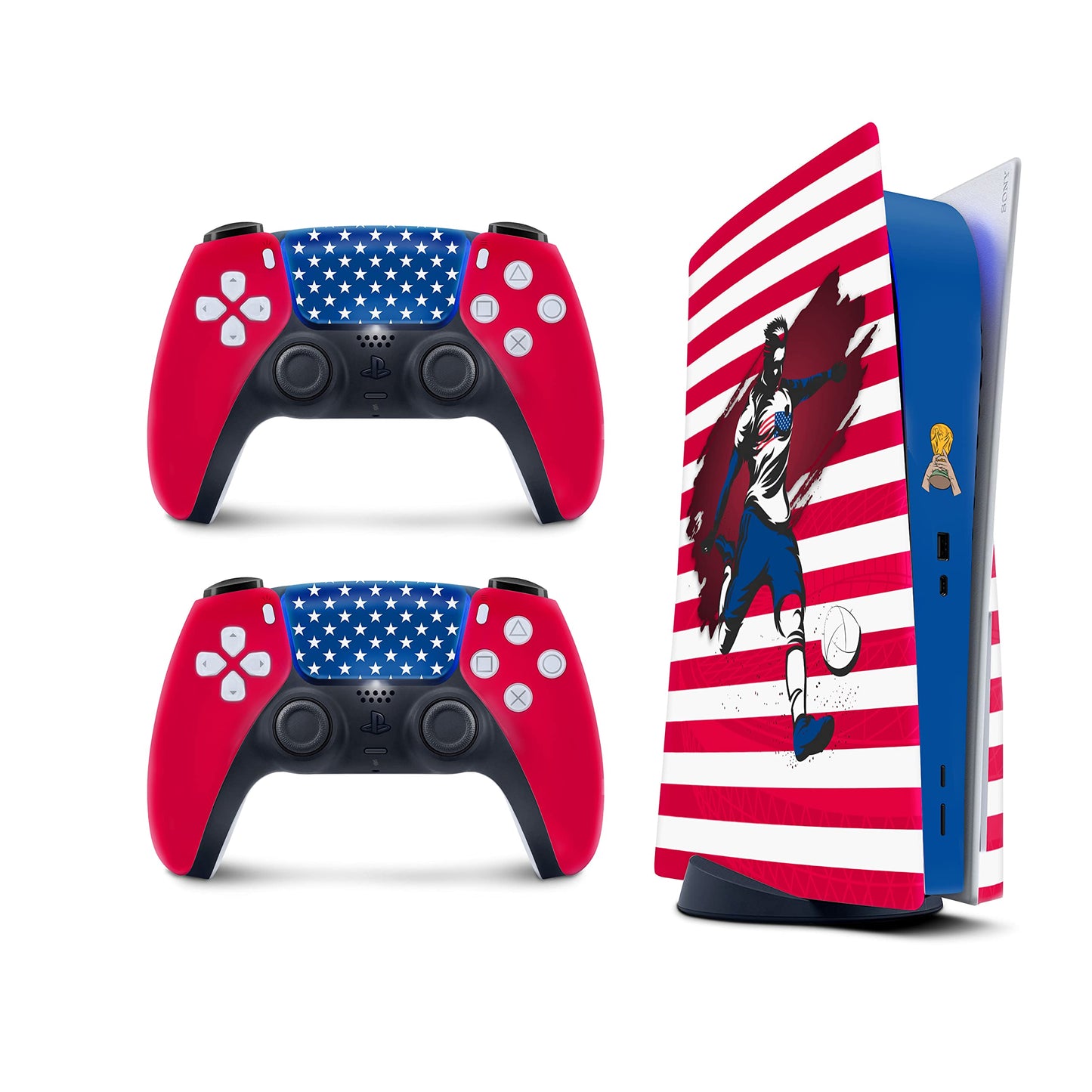 TACKY DESIGN World Cup Stickers 2022 Skin for PlayStation 5 Console & 2 Controllers PS5 Soccer Stickers Skin Vinyl 3M Decal National Teams Stickers Full wrap Cover (Disc Version USA Skin)