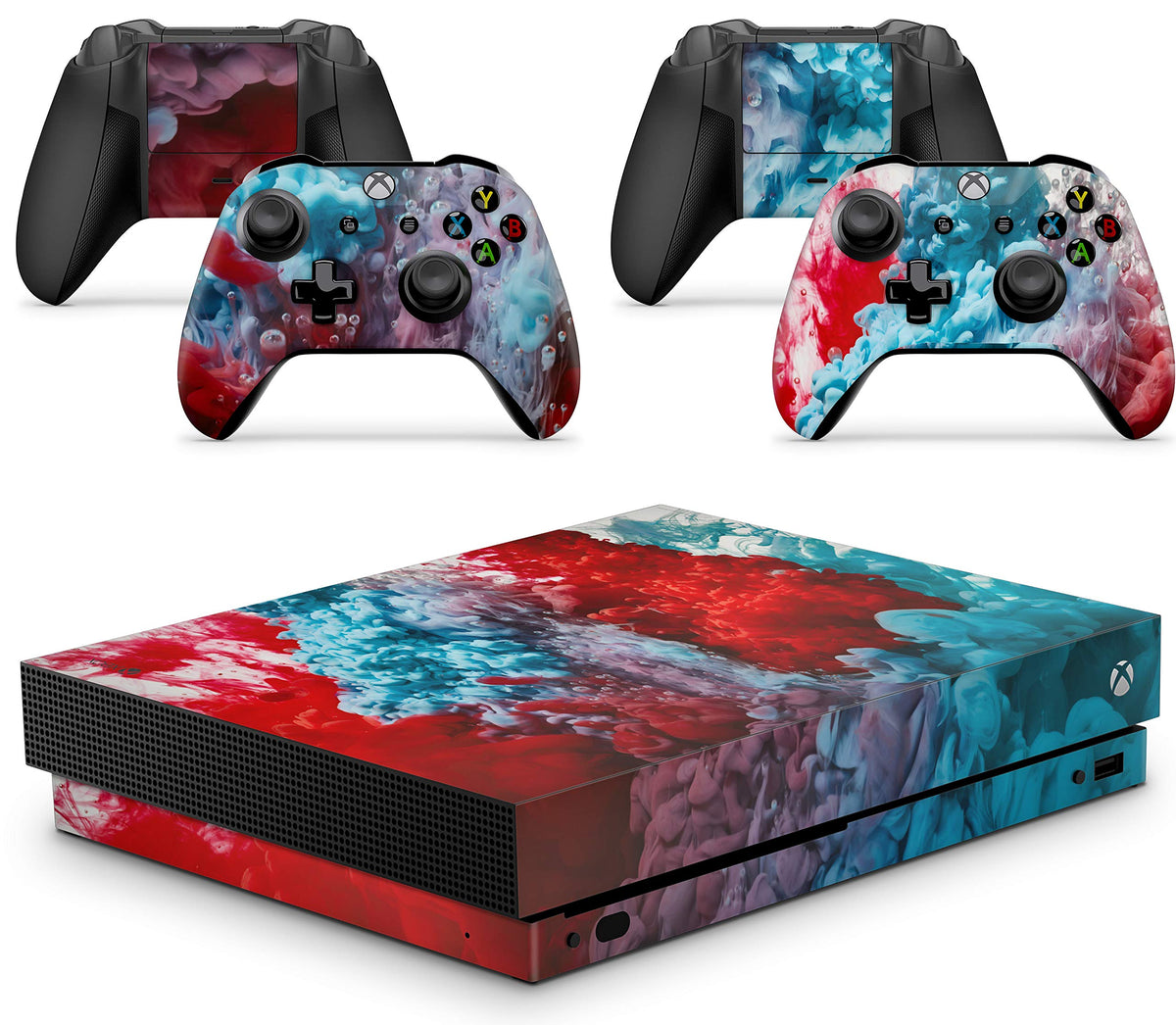 GNG Colour Explosion Skins Compatible with Xbox One X Console Decal Vinal Sticker + 2 Controller Set