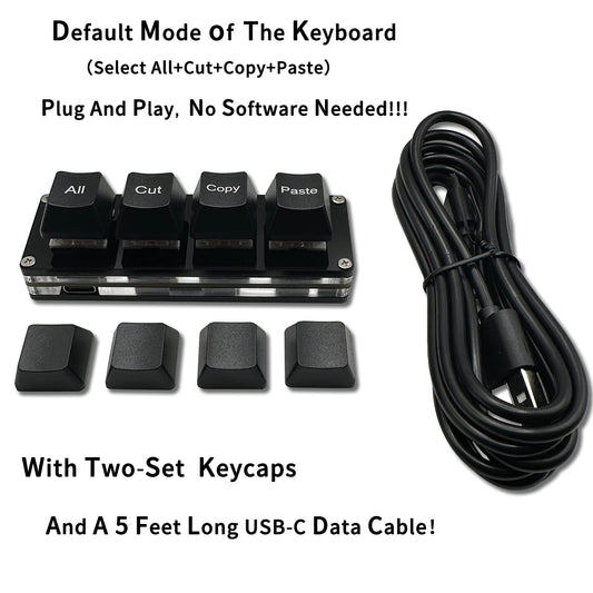 BTXETUEL Mini Macro Pad - 4-Key Ctrl A X C V Shortcut Keyboard, RGB, Black, Model BTXETUEL-3, One-Handed for Gaming & Work