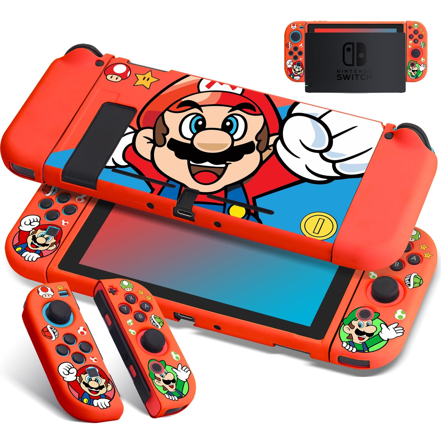 Xcitifun Protective Case Compatible with Nintendo Switch 2017 TPU Cases for Girls Boys Kids Cartoon Cute Kawaii Character Switch Shell Compatible with Nintendo Switch Controller Cover - Red Fist