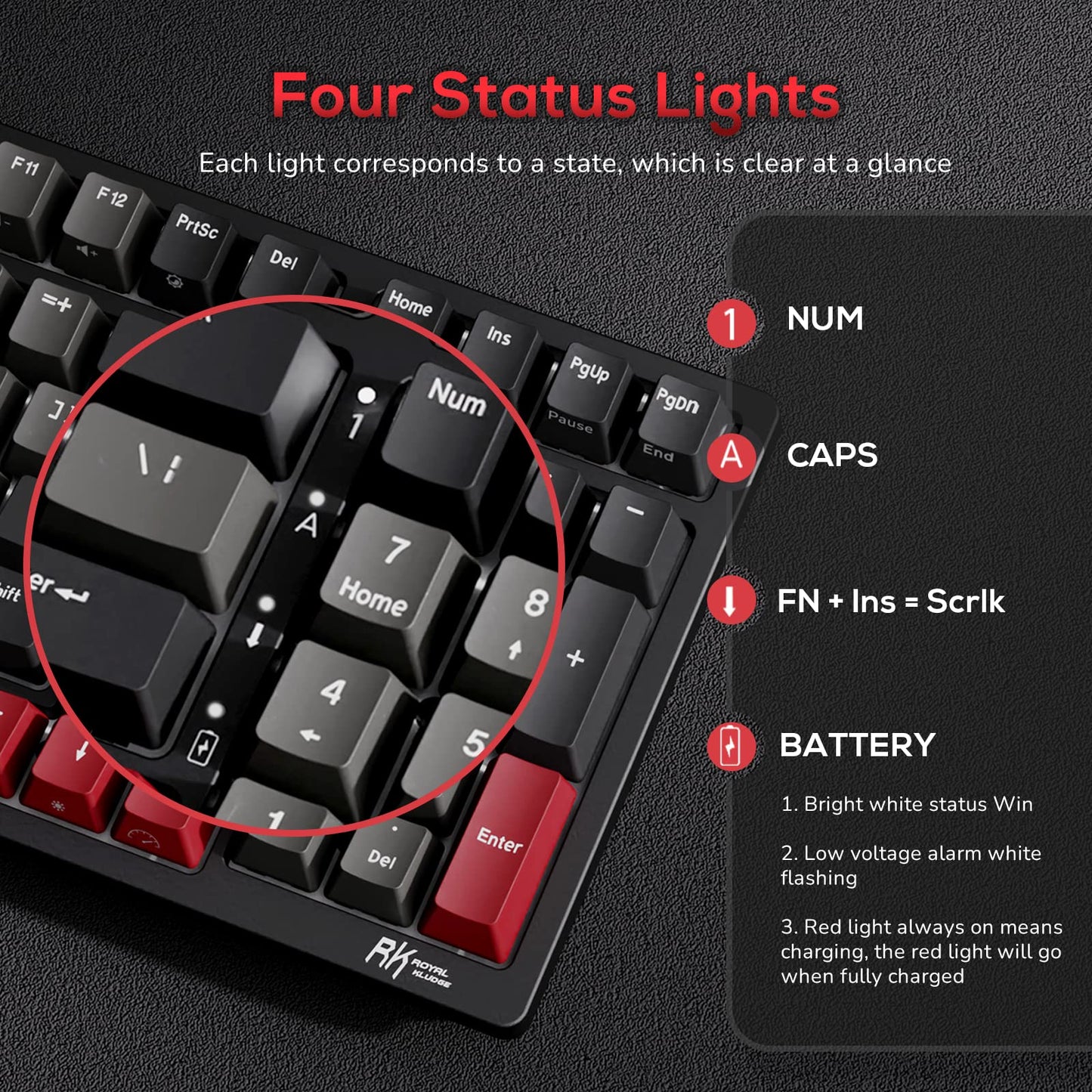 RK ROYAL KLUDGE RK98 Wireless Mechanical Gaming Keyboard, Hot Swappable, RGB Backlit, Black, Tri-Mode BT5.1/2.4G/USB-C, Nump