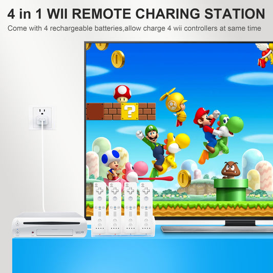 NATNO 4-in-1 Wii/Wii U Charging Station with 4 Rechargeable 2800mAh Batteries, Black