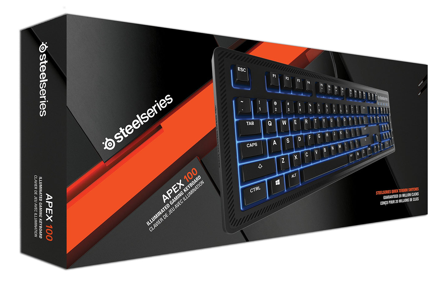 SteelSeries Apex 100 Gaming Keyboard - Tactile & Silent - Blue LED Backlit - Splash Resistant - Model 64435