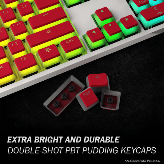 HK Gaming Pudding Keycaps Set | 112 Doubleshot PBT Keycap Set | ANSI US Layout | Red | Compatible with Cherry MX, Gateron, Kailh, Outemu