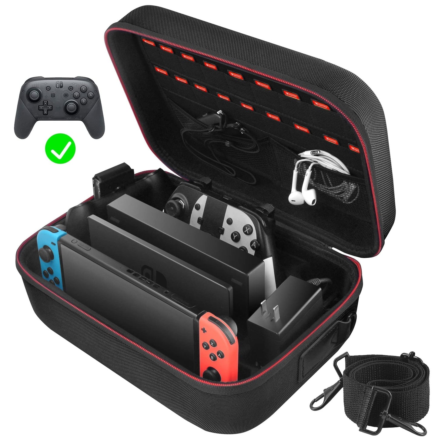 cOOWPS carrying Storage case for Nintendo SwitchSwitch OLED Model Portable Full Protection Hard Shell Soft Lining Tpartyl Bag for Switch console Pro controller Accessories Black