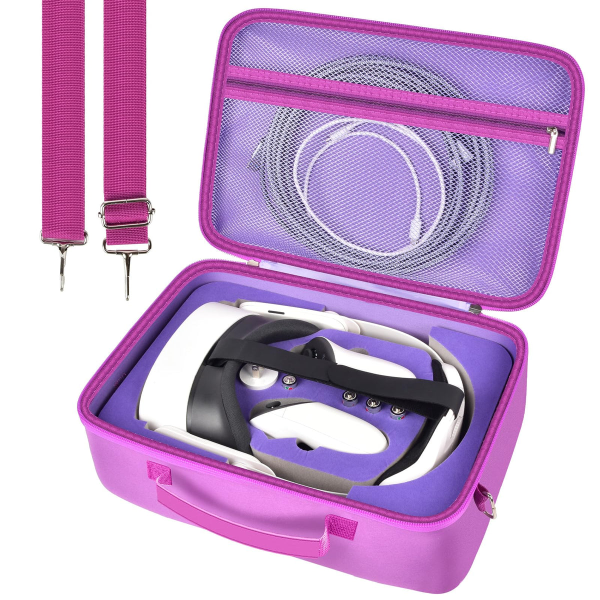 Hard Carrying Case for Meta Quest 3s/ Quest 3/ for Oculus Quest 2 Official Original/fine design Strap VR Headset and Controller Accessories Portable Tpartyl Storage Bag for Home Outdoor - Purple