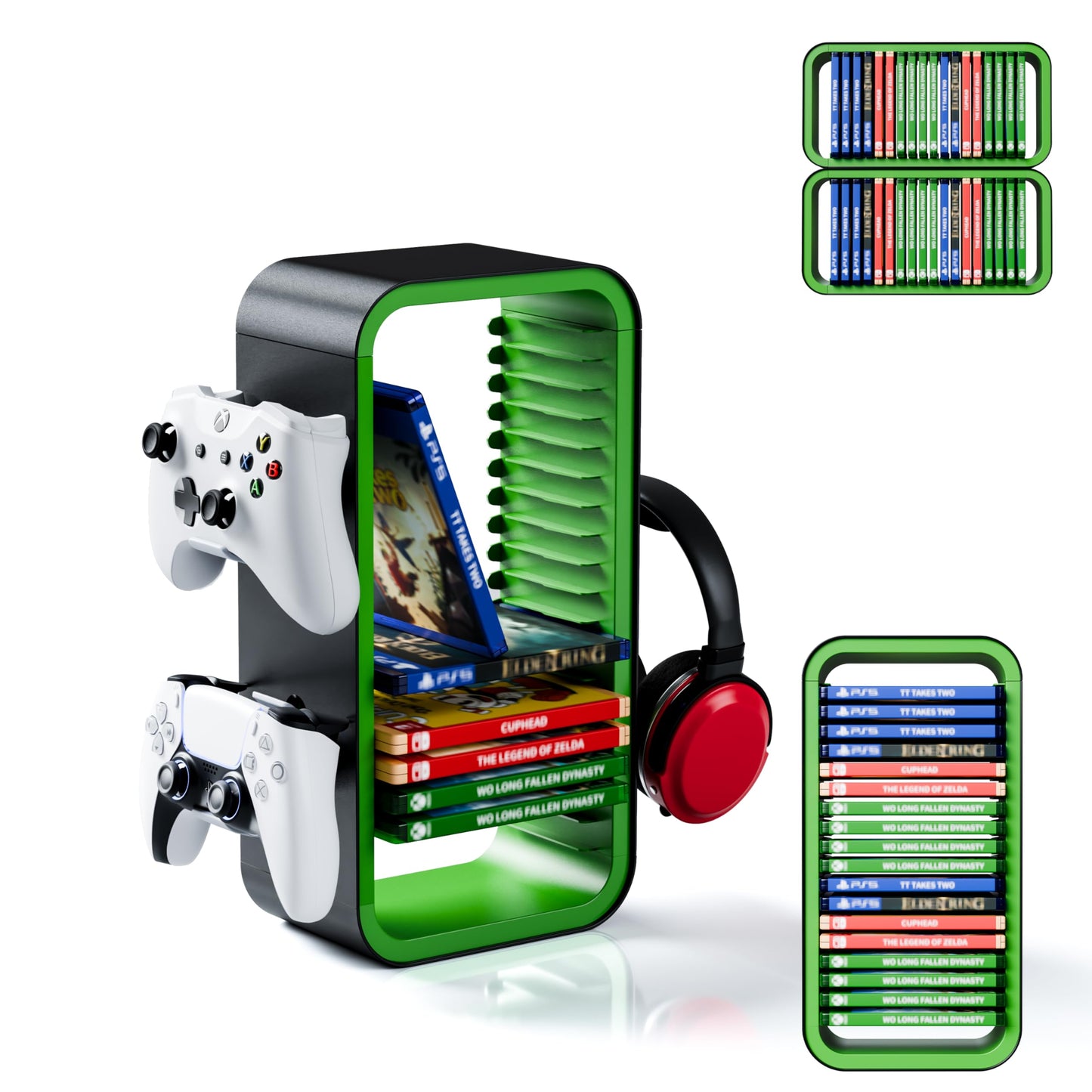 Tideal Universal Games Storage Tower Pro - for Up to 18 Games - with Controller Holder for up to 4 Gamepads - Gaming Accessories for PS5 PS4 PS3 Xbox X/S/One Switch 1 + 2 Switch OLED BluRay