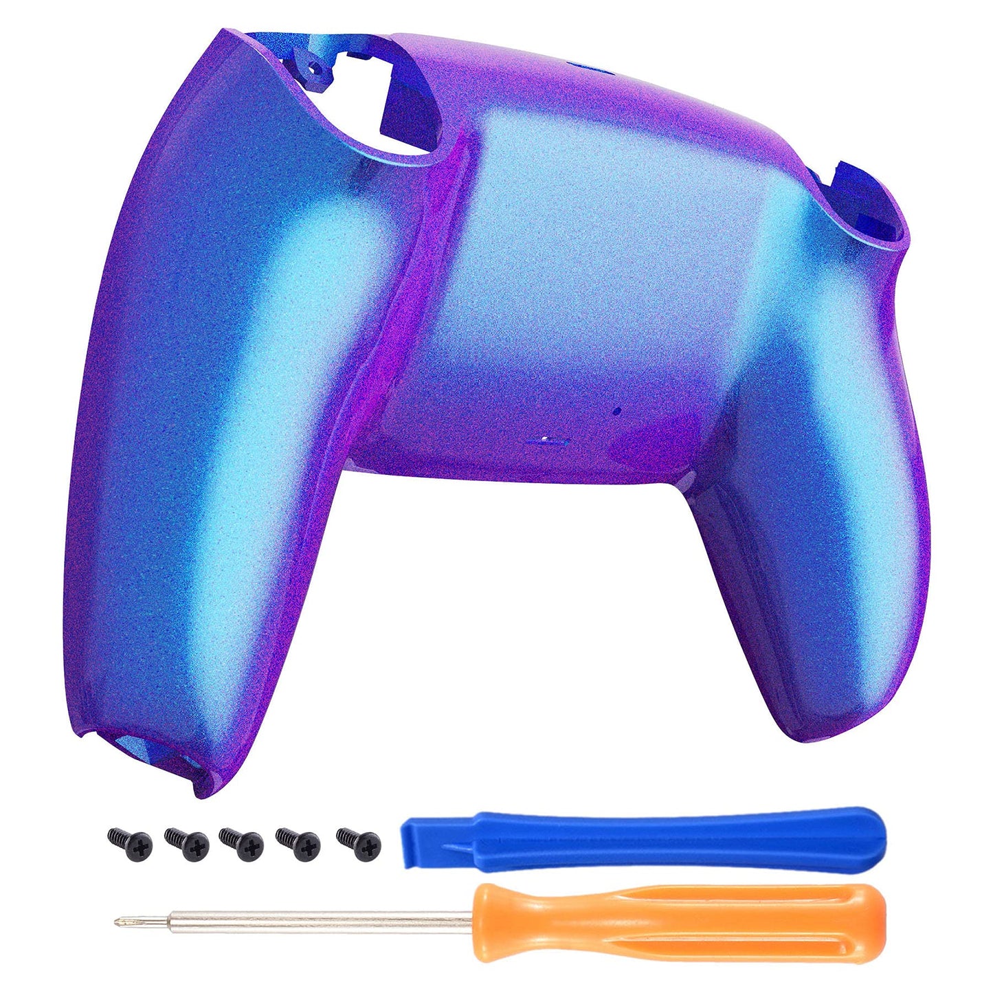 eXtremeRate Chameleon Purple Blue Glossy Custom Back Plate Bottom Shell Compatible with ps5 Controller, Replacement Back Shell C
