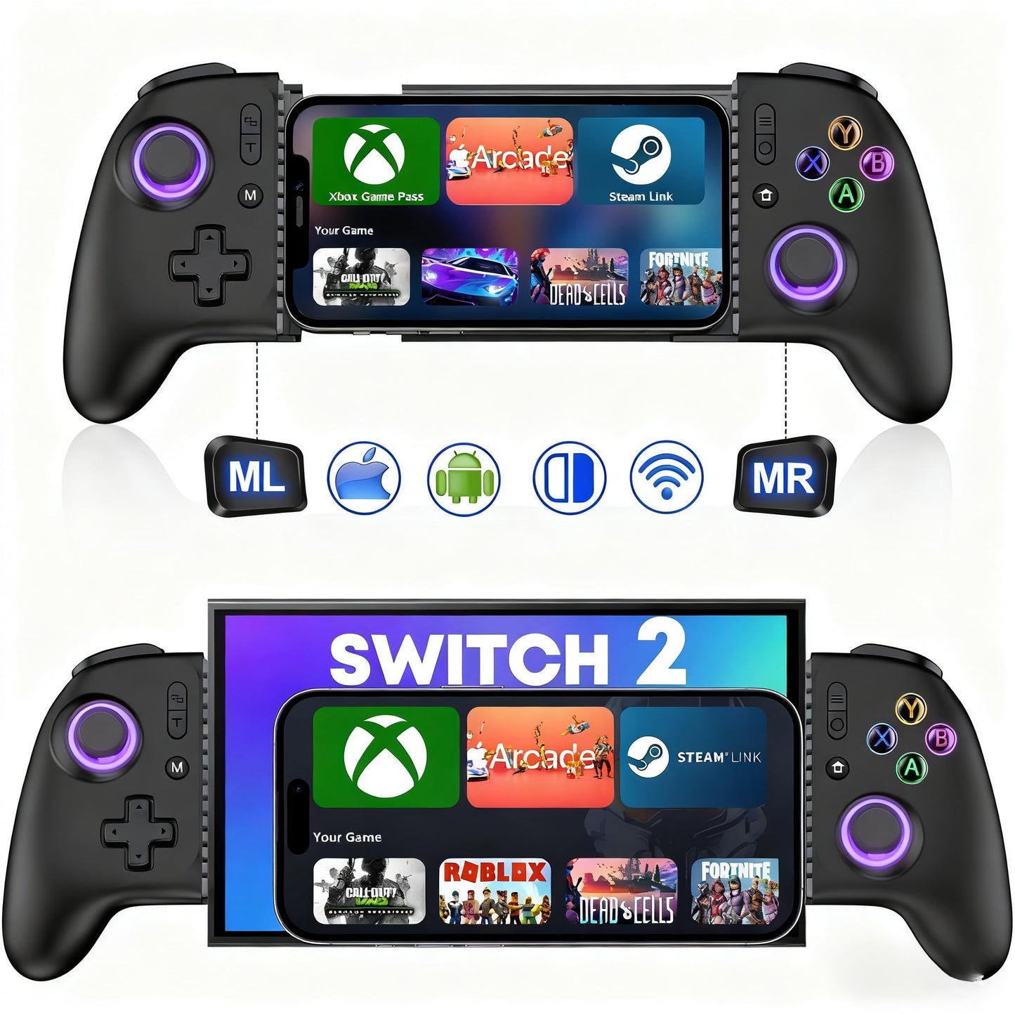 Gamtoure Wireless Phone Controller for iPhone iPad Mini Android- Bluetooth Game Controller for Nintendo Switch 2/Switch/Lite/OLED
