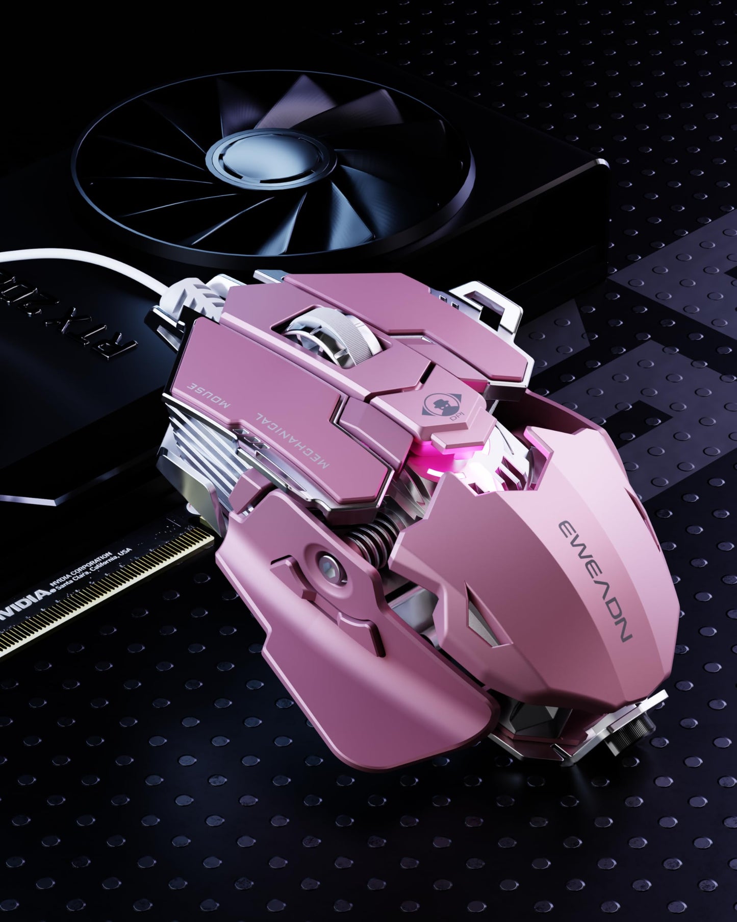 SEUNKWANG EWEADN G5 Wired Gaming Mouse Ergonomic RGB Computer Mouse 12800 Adjustable DPI 9 Programmable Macro Buttons with Rapid Fire Key Compatible for PC/Laptop/Windows-Pink