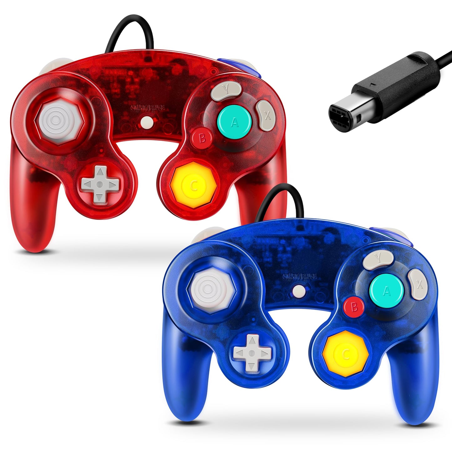 FIOTOK Gamecube Controller Classic Wired Controller for Wii Nintendo Gamecube (Clear Red & Clear Blue -2Pack)