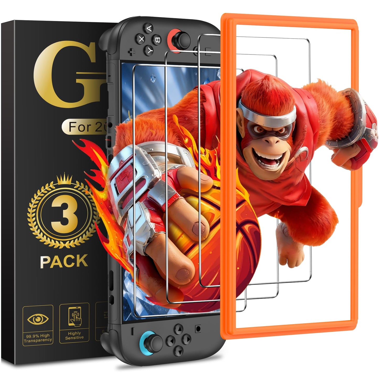 TITIANCOOL 3 Packs Screen Protector Tempered Glass and Auto Alignment Kit Compatible with Nintendo Switch 2 2025 Transparent HD Clear Anti-Scratch Switch 2 Screen Protector Skin Set Switch Accessories
