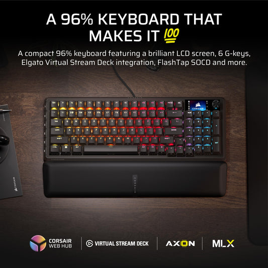 Corsair Vanguard 96 Wired Mechanical Gaming Keyboard - 96% Layout, MLX Fusion Tactile Switches, 8000Hz Polling, Black