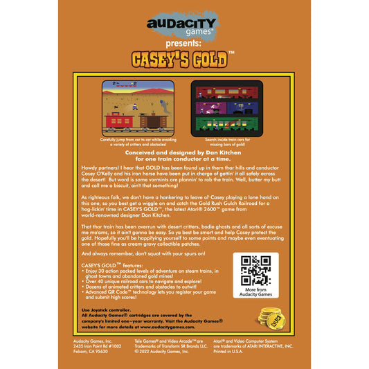Audacity Games Casey's Gold - Atari 2600/7800 Game Cartridge, Factory-Sealed, Standard Edition, Retro Collectible for Gamers