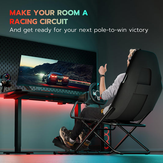 ARES WING Racing Simulator Cockpit with Seat, Foldable Design, 30" x 40" x 50", Black, Compatible with PS5, PS4, Xbox, PC, Model G