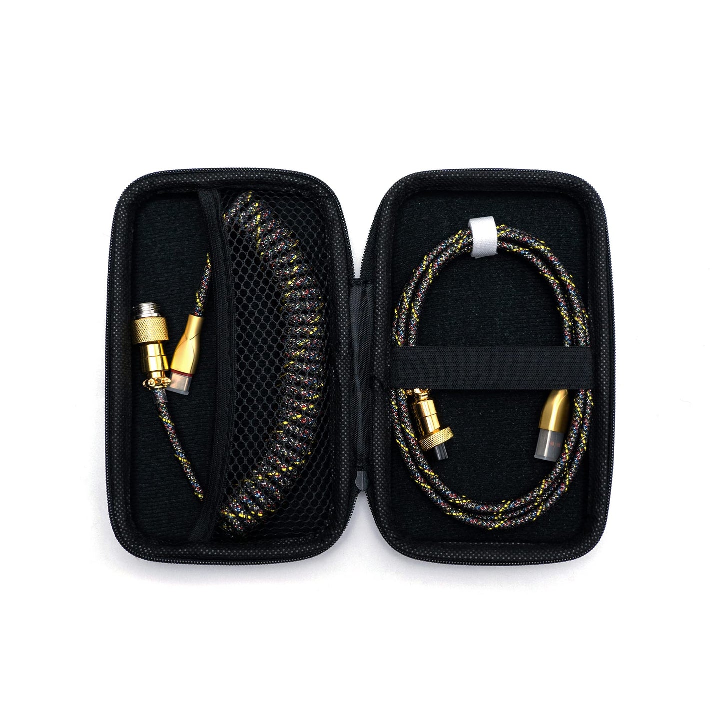 Formulamod USB C Coiled Keyboard Cable for Mechanical Keyboard Coiled USB Aviator Cable for Keyboard Pro Double Sleeved Cable with Organizer Zipper Bag. (Gold & Black)