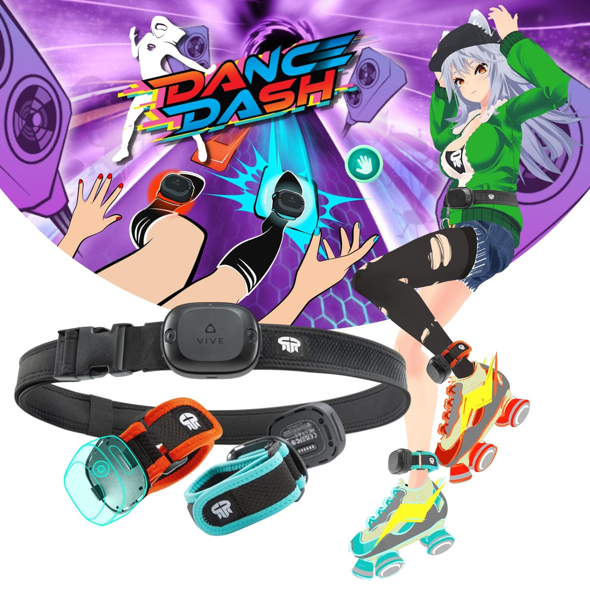 Rebuff Reality Trackstraps for VIVE Ultimate Tracker + Dance Dash Game Key - VIVE Ready Full-Body Tracking in VR Chat and other FBT games
