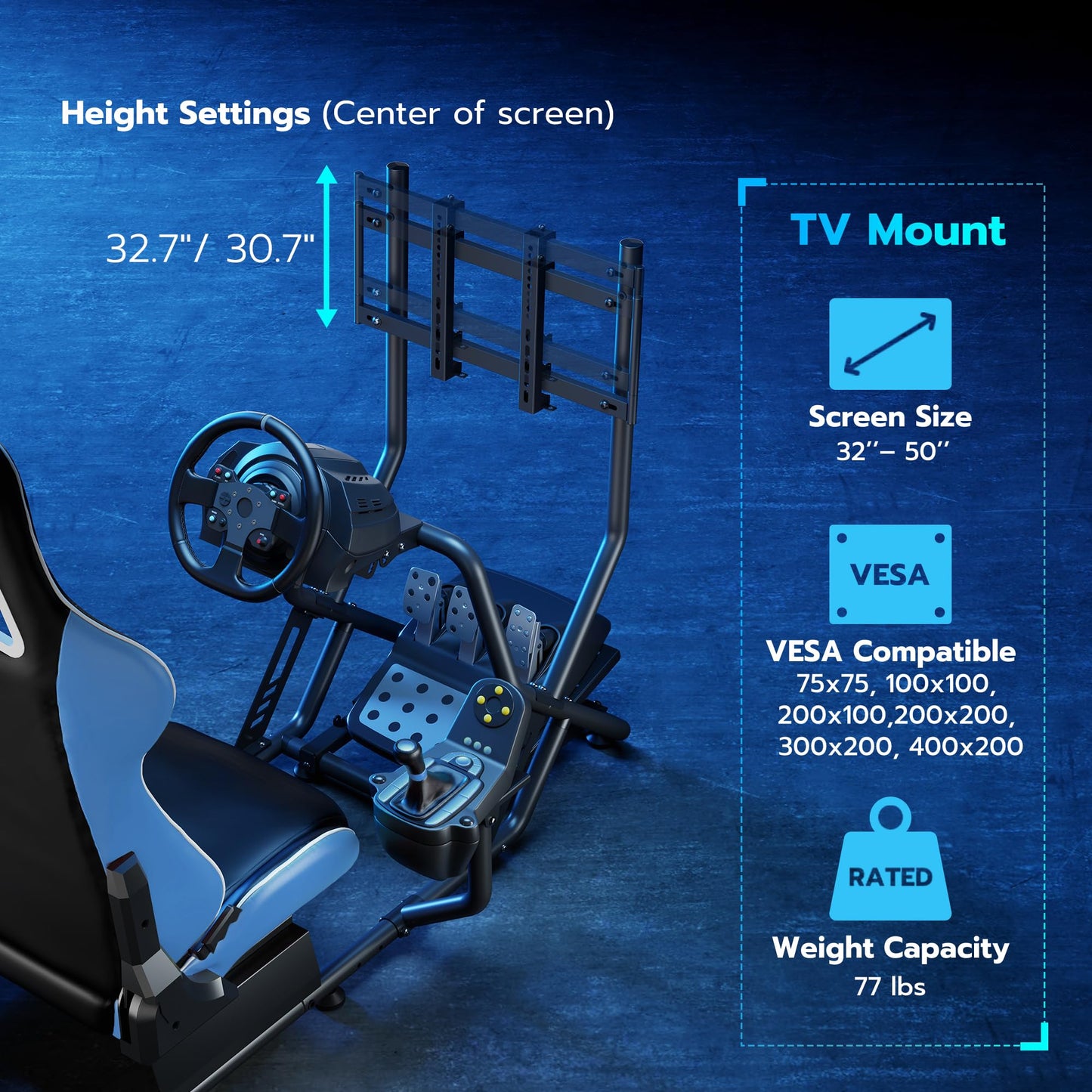 ARES WING Sim Racing Cockpit with Monitor Mount, Wheel Stand - GRS1002BU, Blue, Compatible with Fanatec, Thrustmaster, Logitech, PS5, Xbox, PC