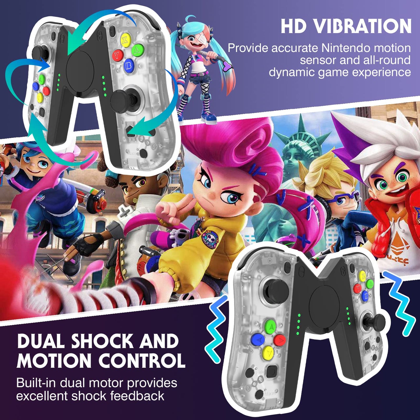 THAVENFLY Joy Con Controller Replacement for Nintendo Switch - Left & Right Neon with Wrist Strap