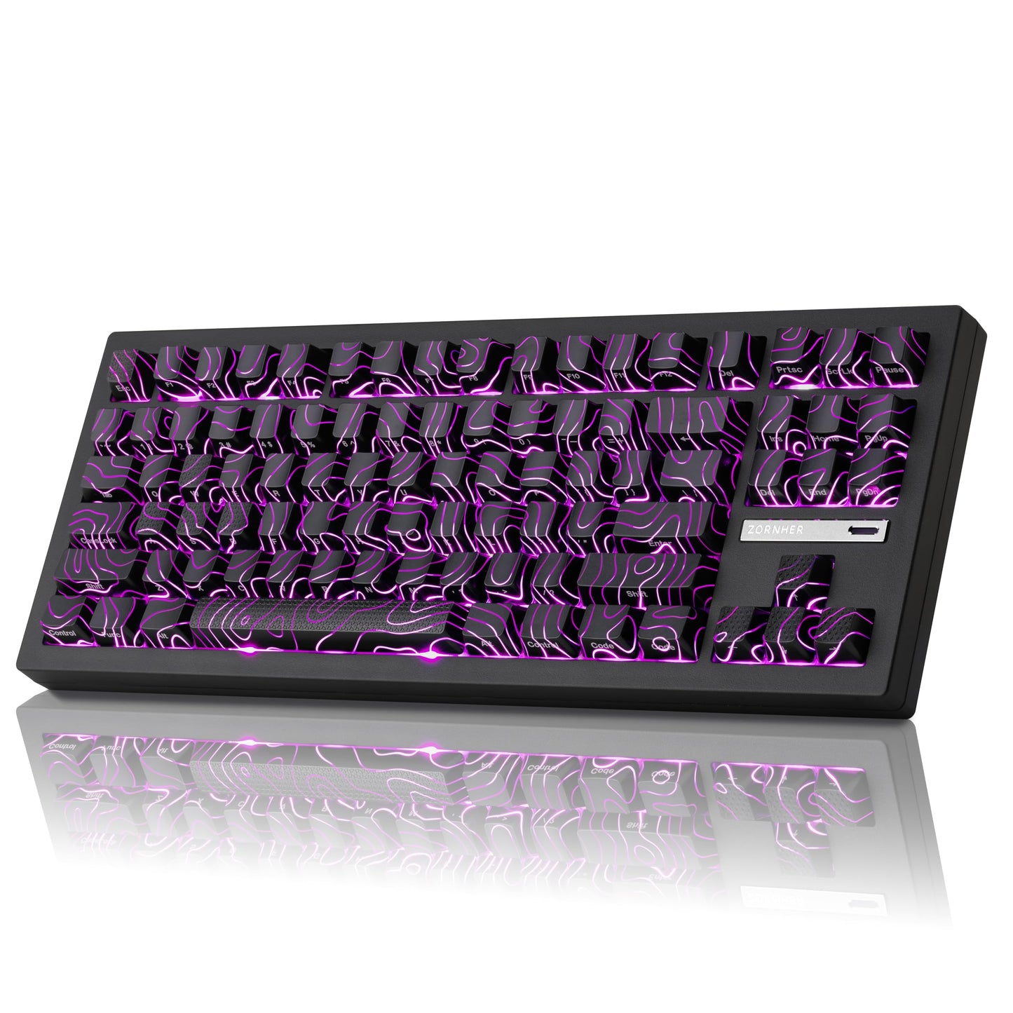 ZORNHER ZH870 Wireless Gaming Mechanical Keyboard 80% Black Custom Creamy Sound Keyboard with Lighted Up Black Topographic Keycaps Creamy Sounding Linear Switches Hot-Swappable RGB Backlit