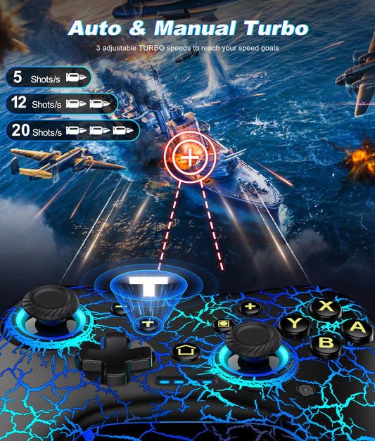 ELISWEEN Wireless Switch Controller for Switch/Lite/OLED - Black-Lightning Light, Red+Blue, Programmable, Turbo Function