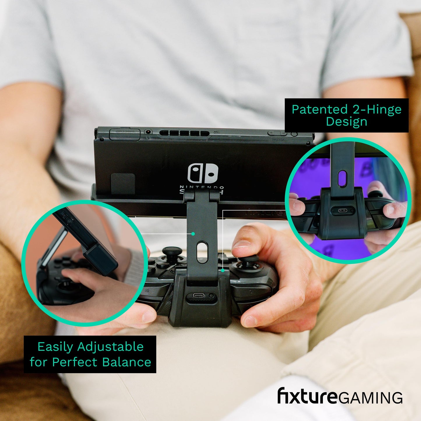 Fixture Gaming S2 Gaming Console Mount for Nintendo Switch OLED & Pro Controller, Adjustable, Black and White