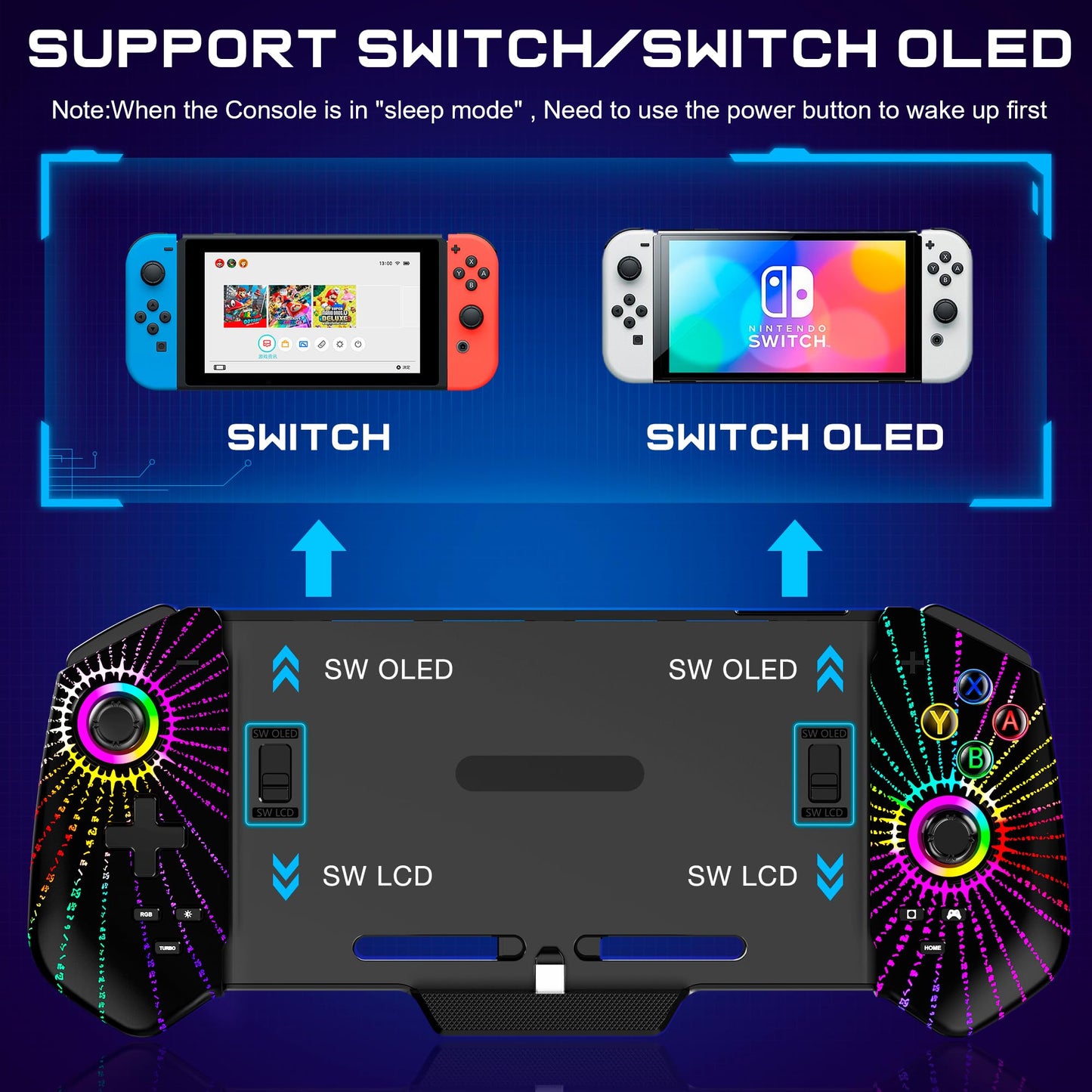 KICKDOT Wired Switch Pro Controller with Hall Joystick, Turbo, 4 Game Slots, Vibration, Black-Magical, for Nintendo Switch/OLED