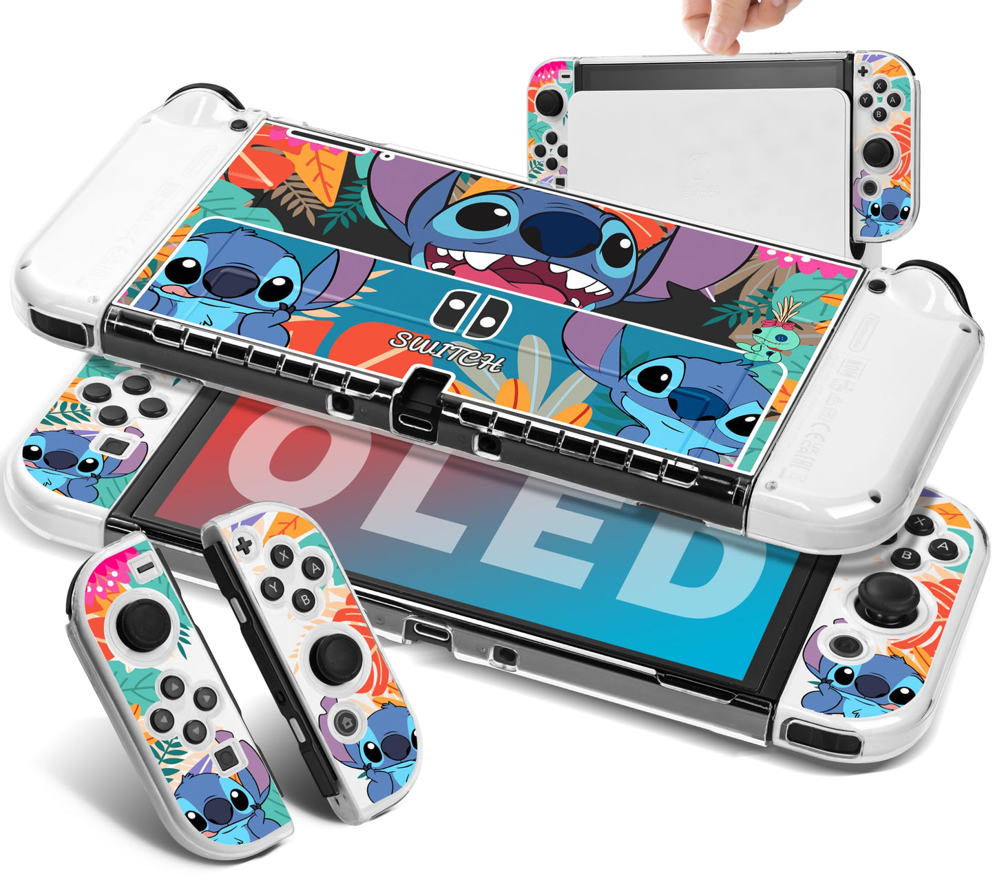 Xcitifun Protective Case Designed for Nintendo Switch OLED 2021 Clear PC&TPU Cases for Girls Boys Kids Cute Kawaii Character Cartoon Compatible with Nintendo Switch OLED 2021 Cover - Clear Stitc