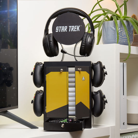 Numskull Star Trek Gaming Accessory Stand - Holds 10 Games, 4 Controllers, Headset - Compact Yellow Organizer, Model NS3351