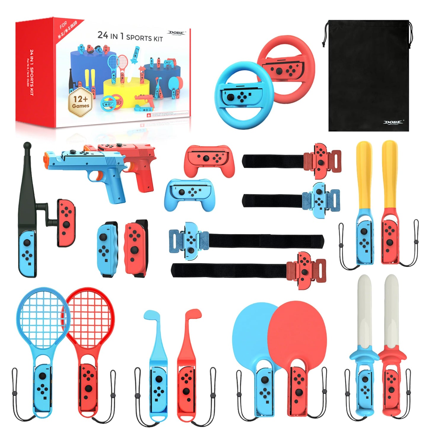 24 in 1 Switch Sports Accessories Bundle with Storage Bag Compatible with Nintendo Switch/OLED Joy-con More Than 12+ Switch Sports Games Experience Double Player Family Gatherings Social Icebreaker Holiday Essentials Accessories Kit