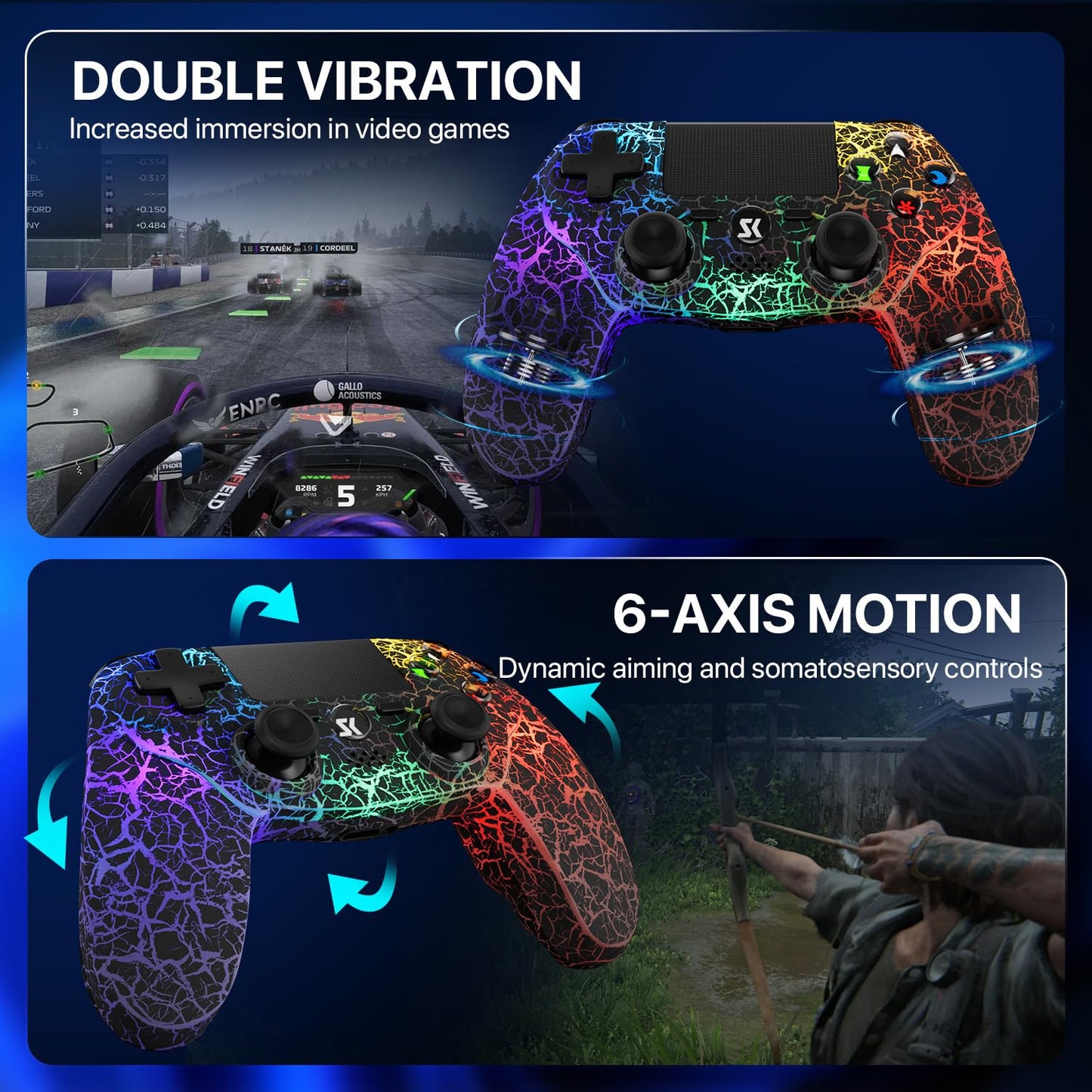 ISHAKO PS4 Wireless Controller with 1000mAh Battery, RGB Lighting & Vibration, Black - Compatible with PlayStation 4/Pro/Slim/PC