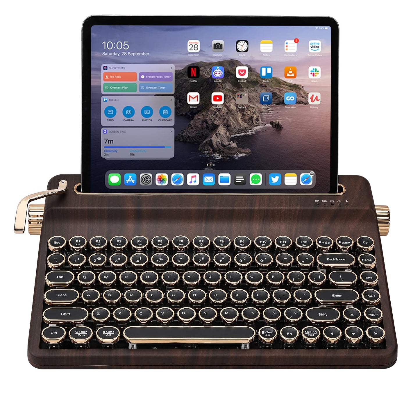 YUNZII QL75 Wireless Typewriter Hot Swap Retro Mechanical Keyboard Punk Round Keycaps RGB Backlit QMK/VIA Programmable Multi-Device Keyboard with 2.4GHz/Type-C/BT5.0 (Wood Cocoa Cream V2 Switch)
