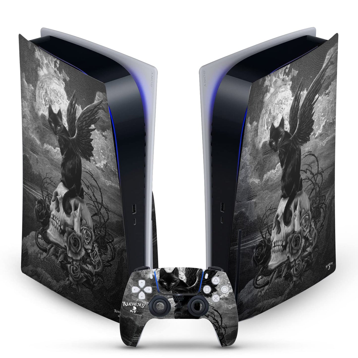 Head Case Designs Officially Licensed Alchemy Gothic Nine Lives Of Poe Skull Cat Gothic Vinyl Faceplate Gaming Skin Decal Compatible With Sony PlayStation 5 PS5 Disc Console & DualSense Controller