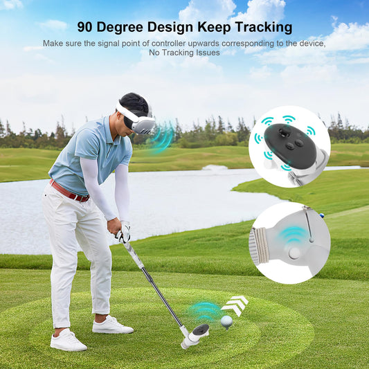 Dxldfks Golf Club Attachment for Meta Quest 3/3S & Oculus 2 - Adjustable Grip, 90° Design, Black & White, Model GP01