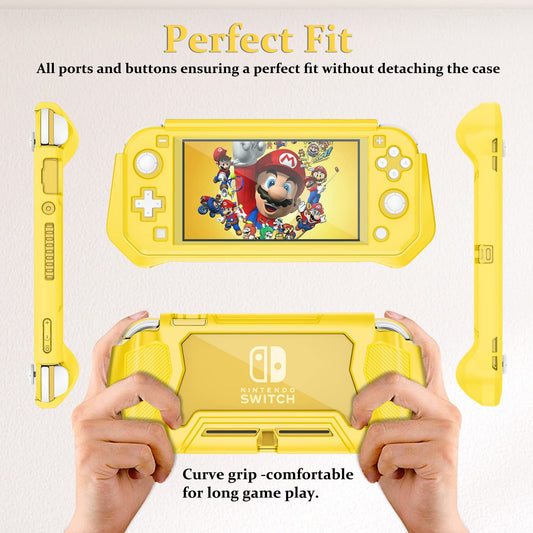 Kailfee Switch Lite Case - Yellow Protective Case with Hand Grip, TPU & PC Screen Protector, Includes 2 Thumb Grip Caps