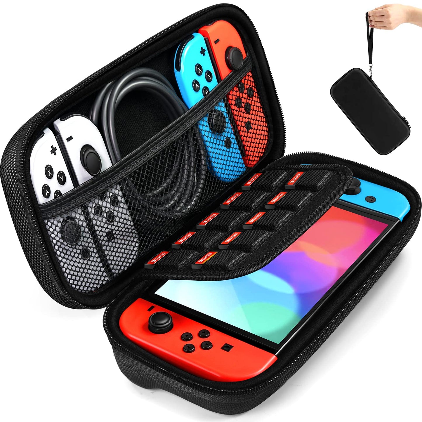 ivoler Carrying Case for Nintendo Switch and NEW Switch OLED Model(2021) Portable Hard Shell Pouch Carrying Travel Game Bag for Switch Accessories Holds 10 Game Cartridge (Black)