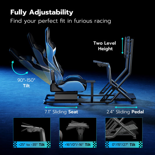 ARES WING Sim Racing Cockpit with Monitor Mount, Wheel Stand - GRS1002BU, Blue, Compatible with Fanatec, Thrustmaster, Logitech, PS5, Xbox, PC