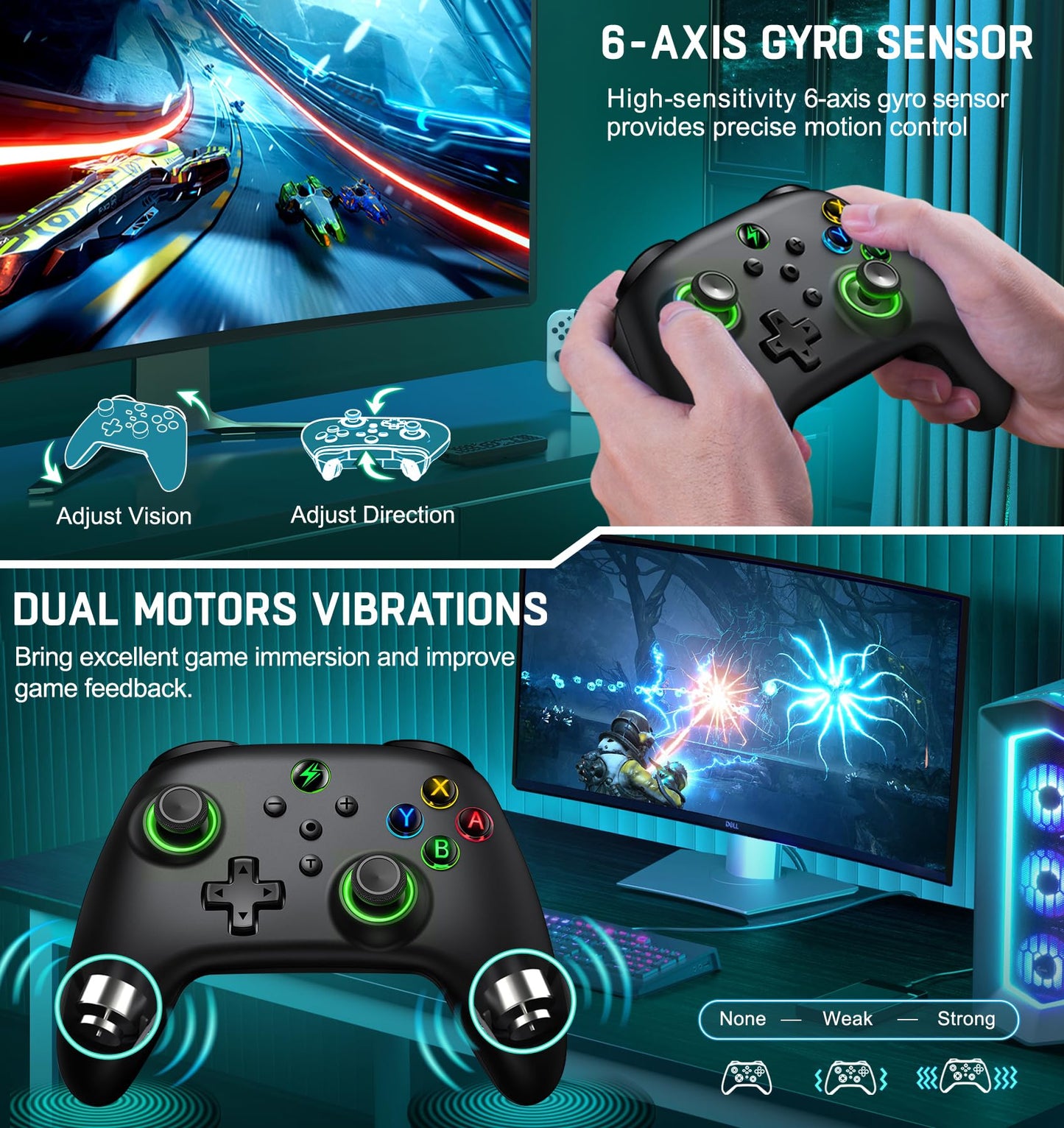 AXYBCOOL Wireless Switch Controller Pro for Nintendo Switch/Switch Lite/OLED - Black, Model B01, Compatible with iOS/Android