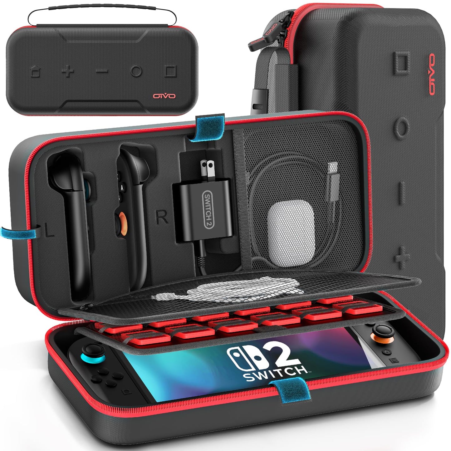 OIVO Switch 2 Carrying Case Compatible with 2025 Nintendo Switch Portable Travel Carry Case Fit for Joy-Con 2 & Adapter Hard Shell Protective Pouch Bag with 24 Game Slots Red