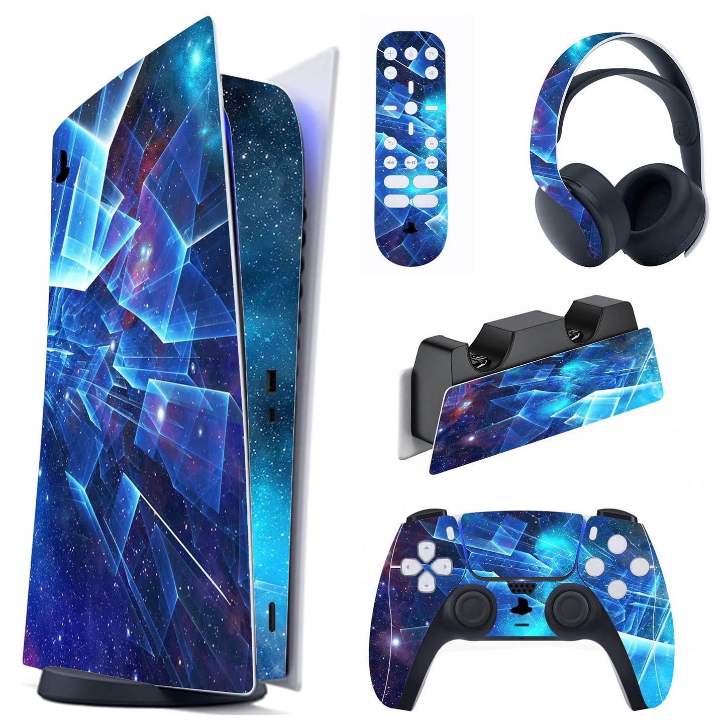 PlayVital Multidimensional Galaxy Full Set Skin Decal for ps5 Console Digital Edition Sticker Vinyl Decal for ps5 Controller & Charging Station & Headset & Media Remote