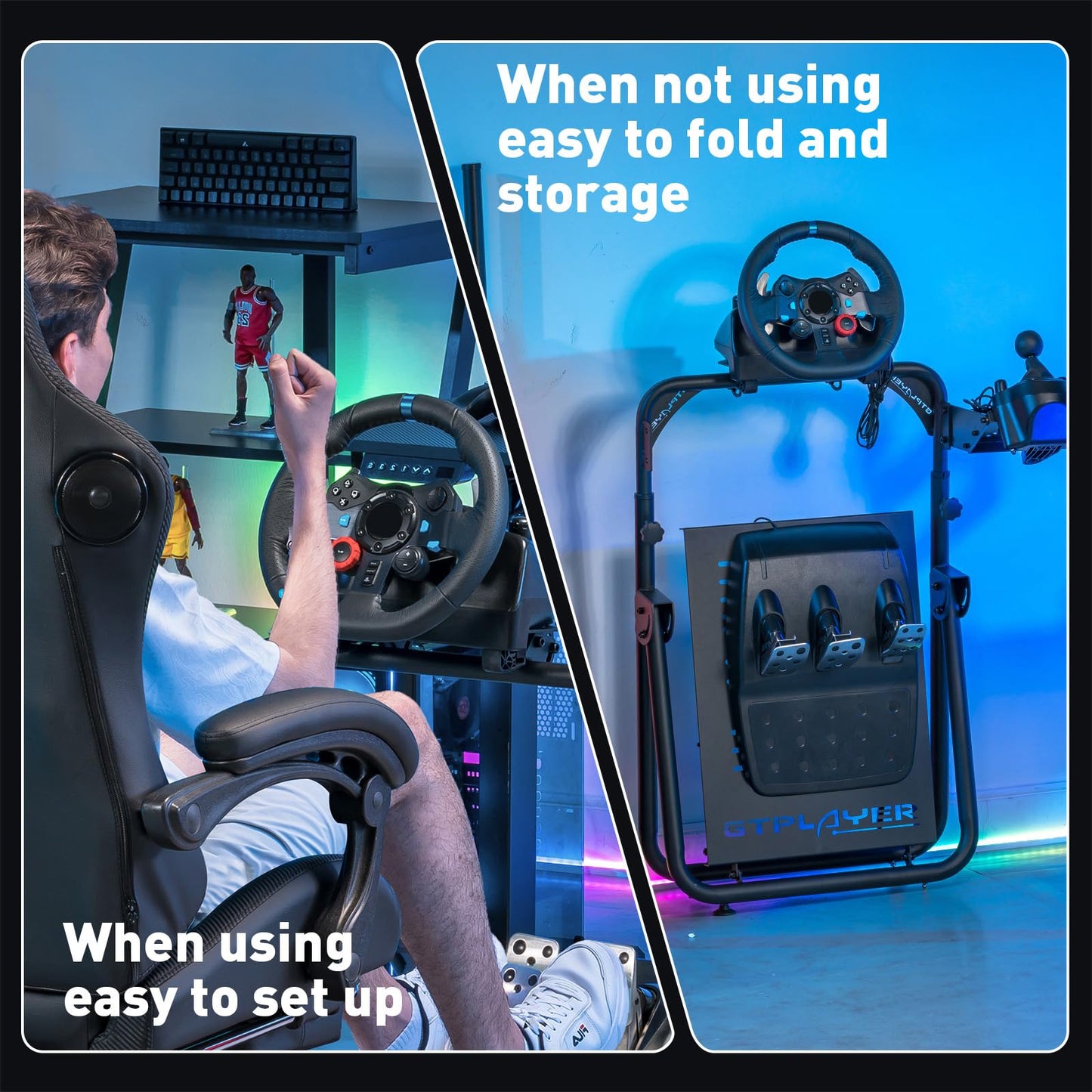 GTPLAYER Sim Racing Steering Wheel Stand GTS05 for Logitech G920/G923/G29 - Folding, Tilt-Adjustable, Deep Black