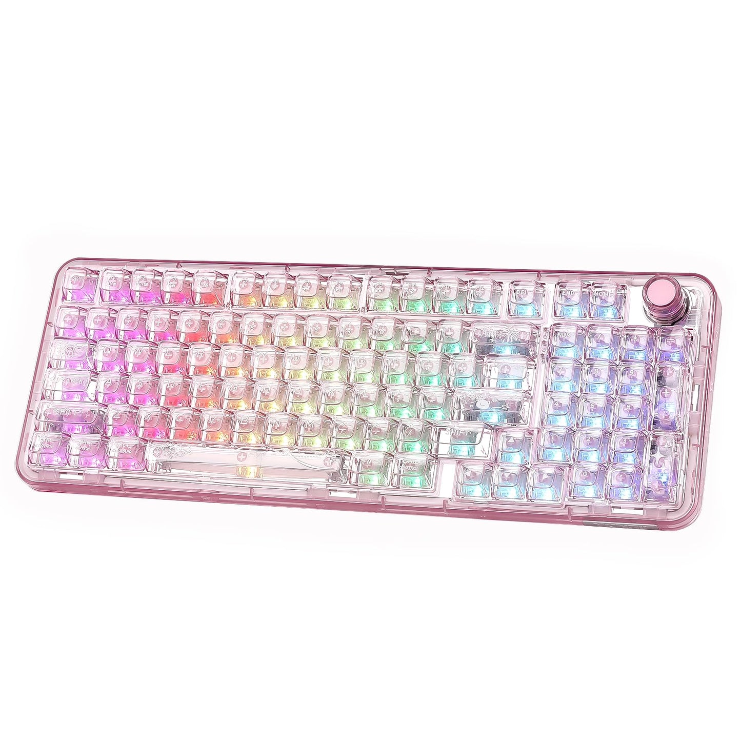 YUNZII X98 QMK/VIA Wireless Mechanical Gaming Keyboard with Knob Tri-Mode BT5.0/USB-C/2.4GHz Hot Swappable Keyboard Pre-lubed Switches Gasket Mount RGB Backlit for Wins/Mac (Pink Crystal Switch)