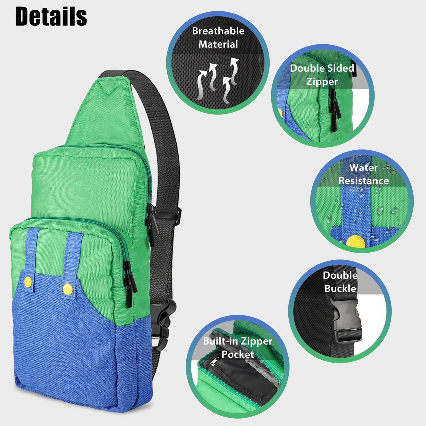 Vadaxx Cute Travel Bag for Nintendo Switch, Large Green Sling Backpack, Waterproof Crossbody Case for NS SD Console & Accessories