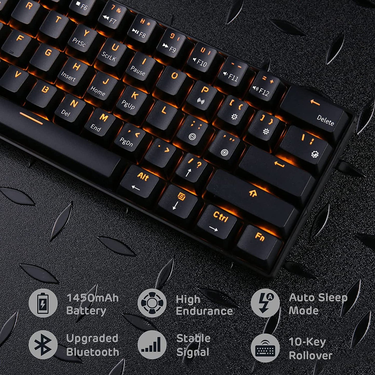 RK ROYAL KLUDGE RK61 Wireless 60% Mechanical Keyboard - Triple Mode BT5.0/2.4G/USB-C, Hot Swappable Blue Switch, Black