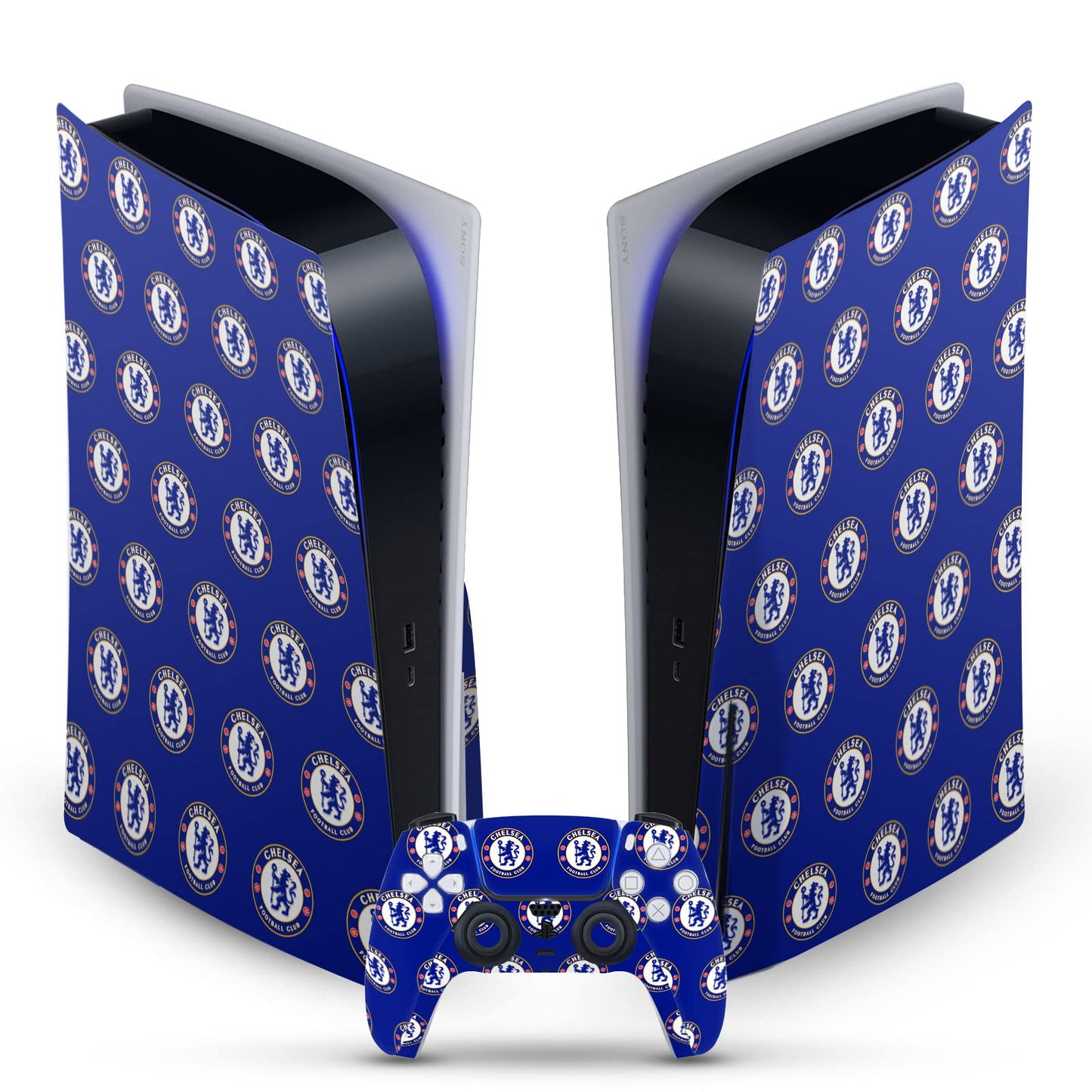 Head Case Designs Officially Licensed Chelsea Football Club Logo Pattern Art Vinyl Faceplate Gaming Skin Decal Compatible With Sony PlayStation 5 PS5 Disc Edition Console & DualSense Controller