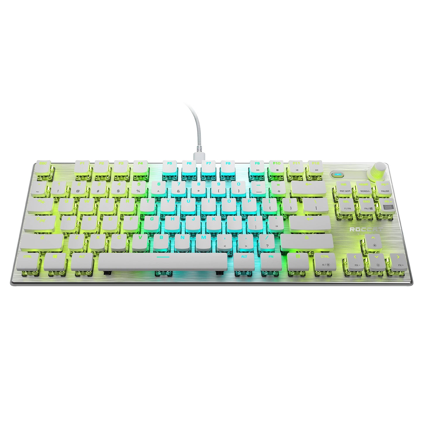 ROCCAT Vulcan TKL Pro PC USB-C Gaming Keyboard Linear Optical Titan Switch AIMO RGB Lighting Tenkeyless Mechanical Feel Speed Keystroke Low Profile Ergonomic Design for Wrist Rest Support White