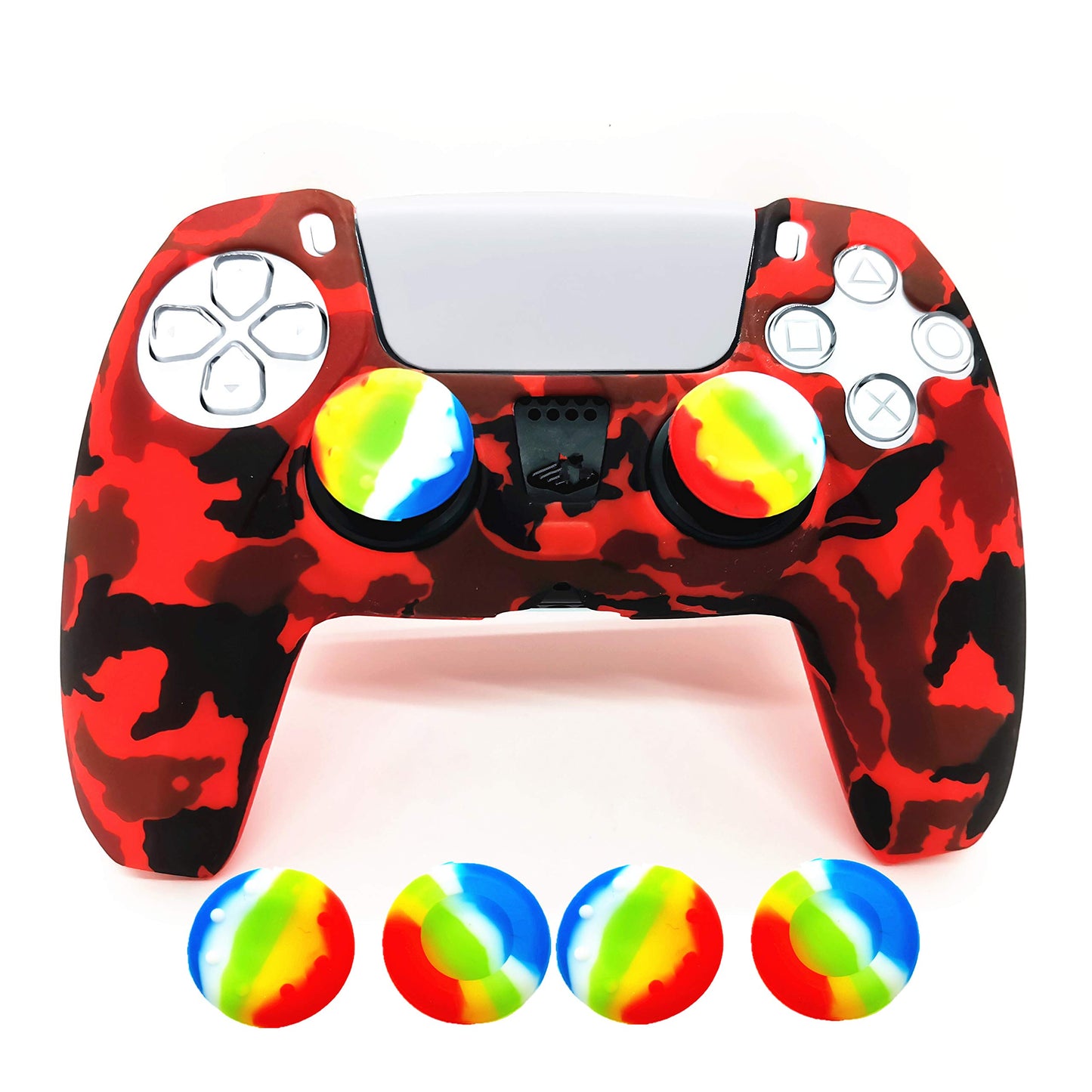 Skin for PS5 Controller Grips, Silicone Case Cover for PlayStation 5 Anti-Slip Protector with 4pcs Thumb Joysticks Caps (4caps r