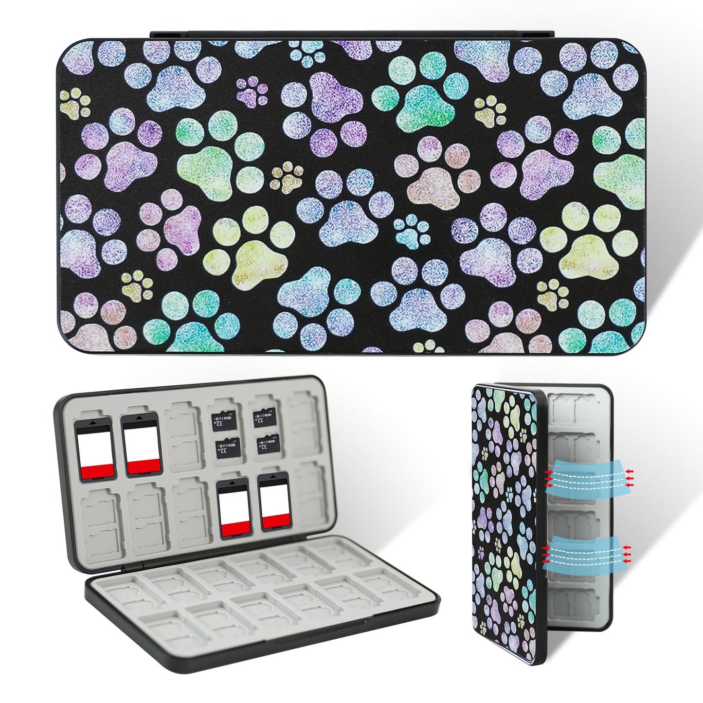 FlyingMage Switch 2 Game Case Holder for Nintendo Switch 2/OLED/Lite Games & Micro SD Cards Cute Kawaii Switch2 Game Card Holder Cartridge Case with 24 Slots Game Card Storage Cat Paw